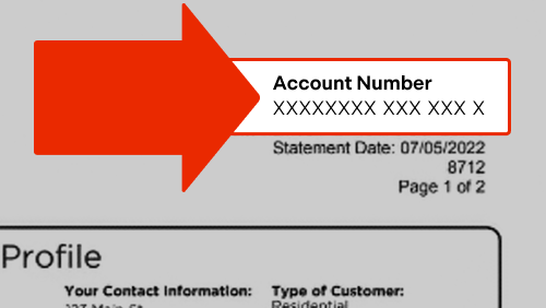 Example of a gas utility bill with the account number highlighted